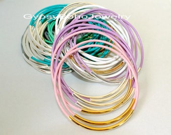 Bangles Lot of 10 GOLD Single Tube Leather Bangle Bracelets