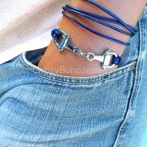 HORSE Bit Bracelet Snaffle Bit Bracelet LEATHER Wrap Bracelet with Horse Charm ADJUSTABLE Silver Bracelet Equestrian Jewelry Gift image 3