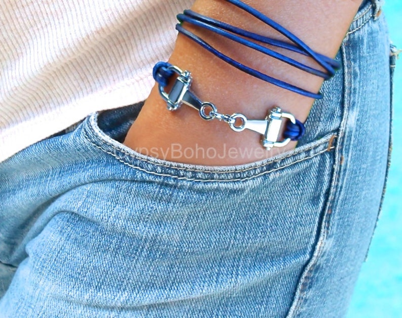 HORSE Bit Bracelet Snaffle Bit Bracelet LEATHER Wrap Bracelet with Horse Charm ADJUSTABLE Silver Bracelet Equestrian Jewelry Gift image 3