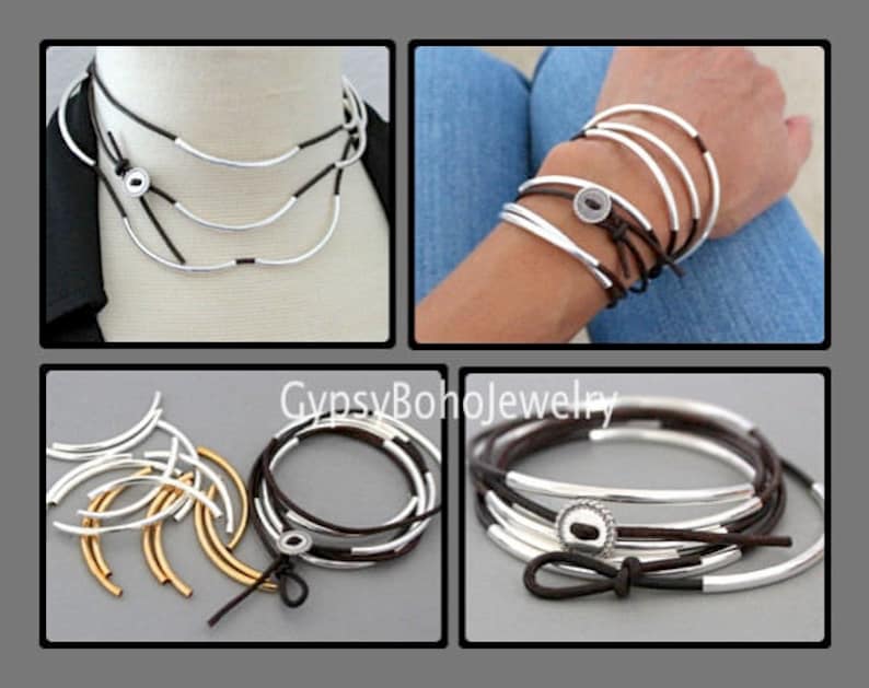 Single Cord Cascading /& Expandable Adjustable Beaded Tube Multi Wrap Real Leather Boho Bangle Bracelet Anklet Necklace LEATHER Bracelet