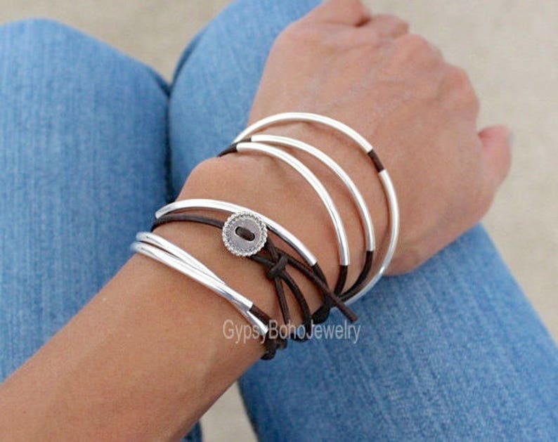Single Cord Cascading /& Expandable Adjustable Beaded Tube Multi Wrap Real Leather Boho Bangle Bracelet Anklet Necklace LEATHER Bracelet