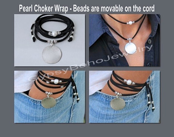 Boho Pearl Choker Multi Wrap Bracelet / Anklet W/ Blank - Etsy