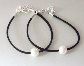 Silver Single PEARL Bracelet - Floating Natural Large Freshwater Pearl on Faux Suede Cord Bracelet / Anklet -  Made In Usa 30