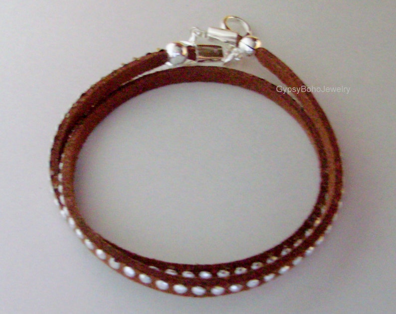 DOUBLE Wrap BOHO Bracelet Stackable Wrap Around Silver Studs Faux Suede Cord Gypsy Bangle Bracelet