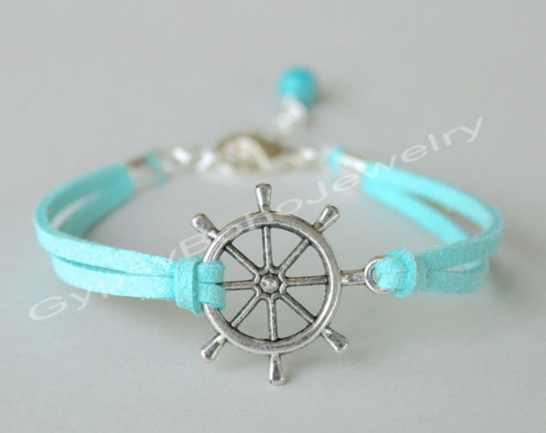 Custom Microfiber Faux Suede Leather Cord Made In USA 012 S1 Silver Nautical Rudder Charm Bracelet Pick COLOR SIZE