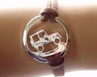 Off Road Vehicle Charm Tie Closure , Bracelet, Faux Suede Leather Cord  Jewelry,  Girl,  Gift, Outdoor Jewelry, Unisex  USA