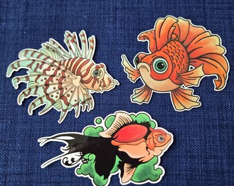 Cartoon Fish Die-cut Vinyl Sticker 3 Pack