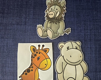 Cartoon Stuffed Animal Die-cut Vinyl Sticker 3 Pack