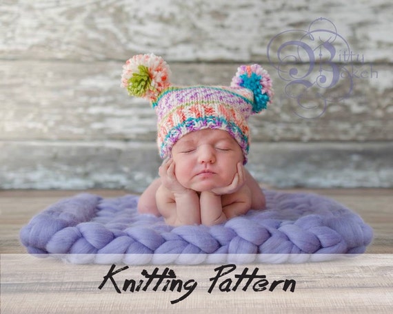 KNITTING Hat PATTERN Rectangle Baby Hat Knitting Pattern With Pom