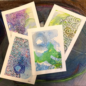 Cartões de anotações, em branco por dentro, por NM Abstract Artist Whizzer White, pacote com 4 unidades para ocasiões especiais, papelaria elegante, condolências, presente para amantes da arte