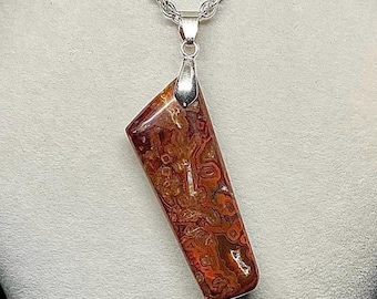 Handmade Red Banded Agate Necklace: Carnelian Stick Pendant