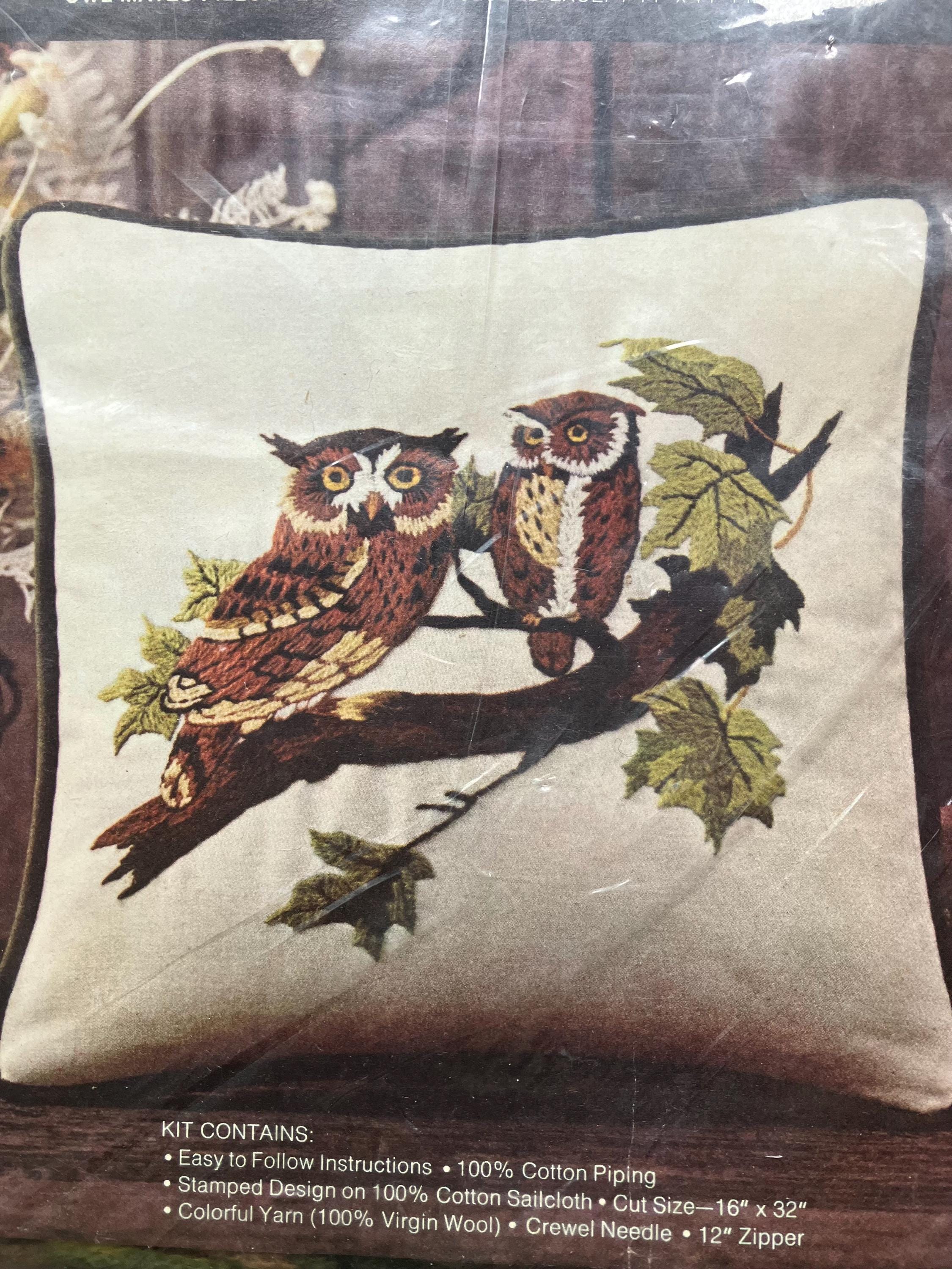 Vintage Crewel Embroidery Kit Owl Mates Pillow Avon Creative Needlecraft Supplies Woodland