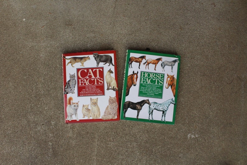 Vintage Hardcover Books Set Two Cat Facts Horse Facts Etsy