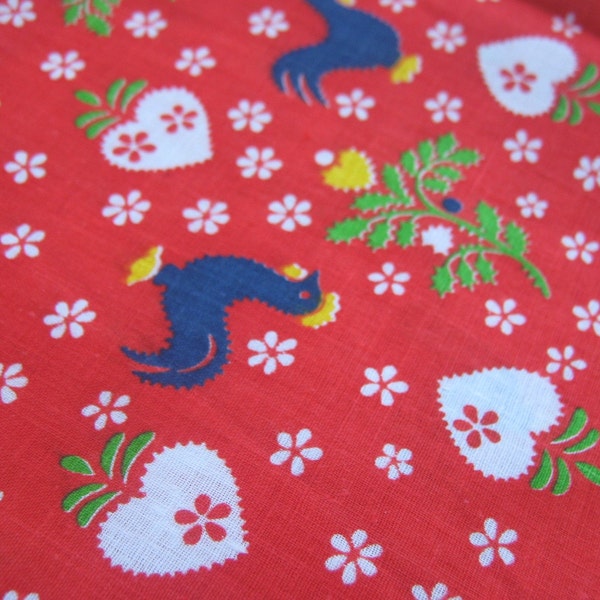 Vintage Fabric Red Rooster Holly Hearts RESERVED ORDER FOR thalley
