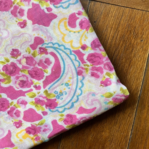 Vintage Fabric By The Yard Yardage Cotton Blend Muslin Paisley Pink Floral Dressmaking Sewing Supplies 2 yards available