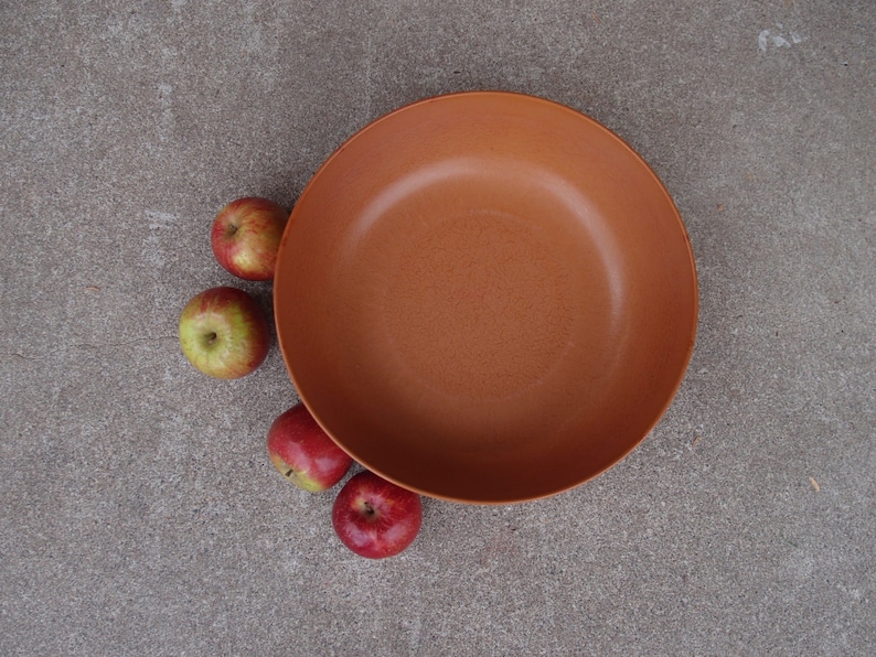 Vintage Fruit Bowl Extra Large Melamine Ellingers Serving Mixing Storage Kitchen Dining Caramel Brown Wood Grain Finish Home Decor Retro
