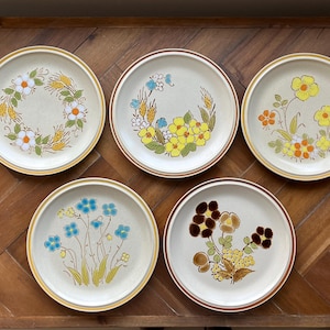 Vintage Stoneware Dinner Plates: Hearthside Garden Festival Floral Set of Five
