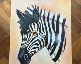 Vintage Zebra Painting: Original Acrylic Art, Signed (16x20)