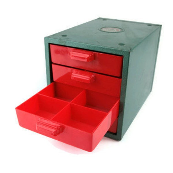 Vintage Metal Box Industrial Mid Century Plastic Drawers Storage Organization Teal Red