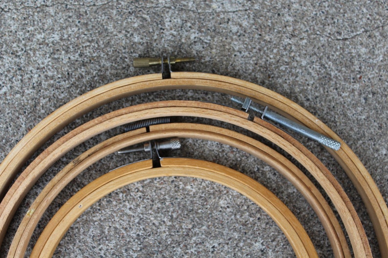 Vintage Wooden Embroidery Hoops Instant Collection Set Four Image 0