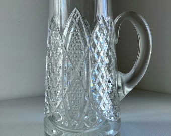 Vintage Glass Mug Vase Diamond Design Heavy Large Home Decor Art Deco Unique Rare Gift