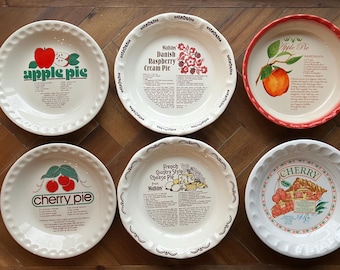 Vintage Pie Plates SOLD SEPARATELY Ceramic Recipe Included Apple Cherry Collectible