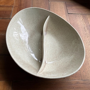 Vintage Mid Century Serving Dish Bowl Divided Appetizer Ceramic Neutral Speckled Glaze Home Decor Unique