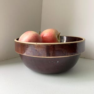 Vintage Crock Bowl Collectible Antique Rare Brown Stoneware Ceramic Heavy Duty Farmhouse