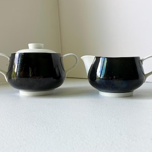 Vintage Creamer and Sugar Bowl Set Two Pair China Black White Formal Tea Events Made in Germany Rosenthal
