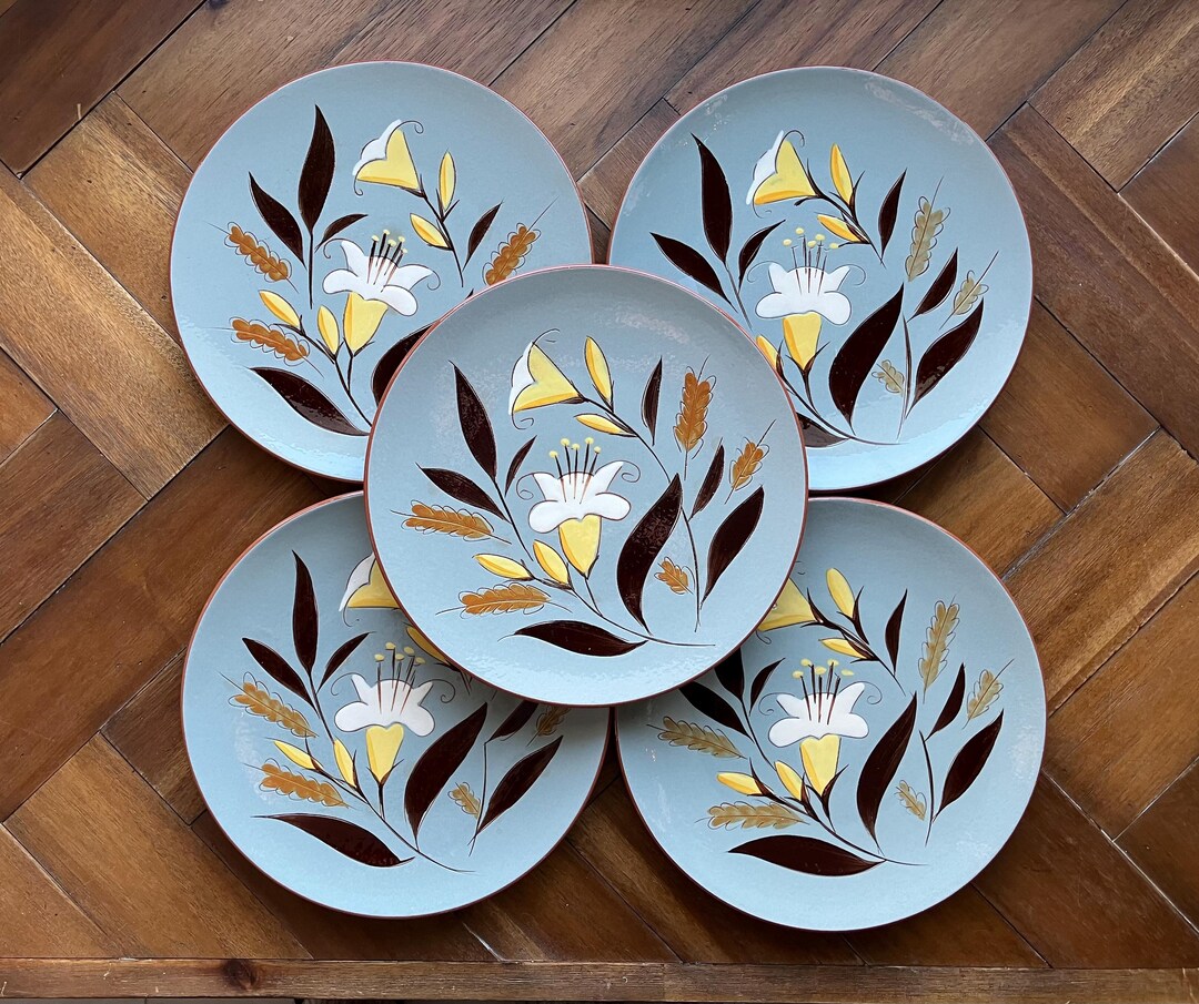 Stangle Vintage Stangle Pottery Dinner Plate Golden Harvest Blue Yellow Brown ...