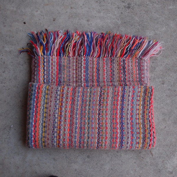 Vintage Blanket Woven Wool Multicolored Bright Taupe Brown Home Decor Southwestern Tribal Blanket Scarf