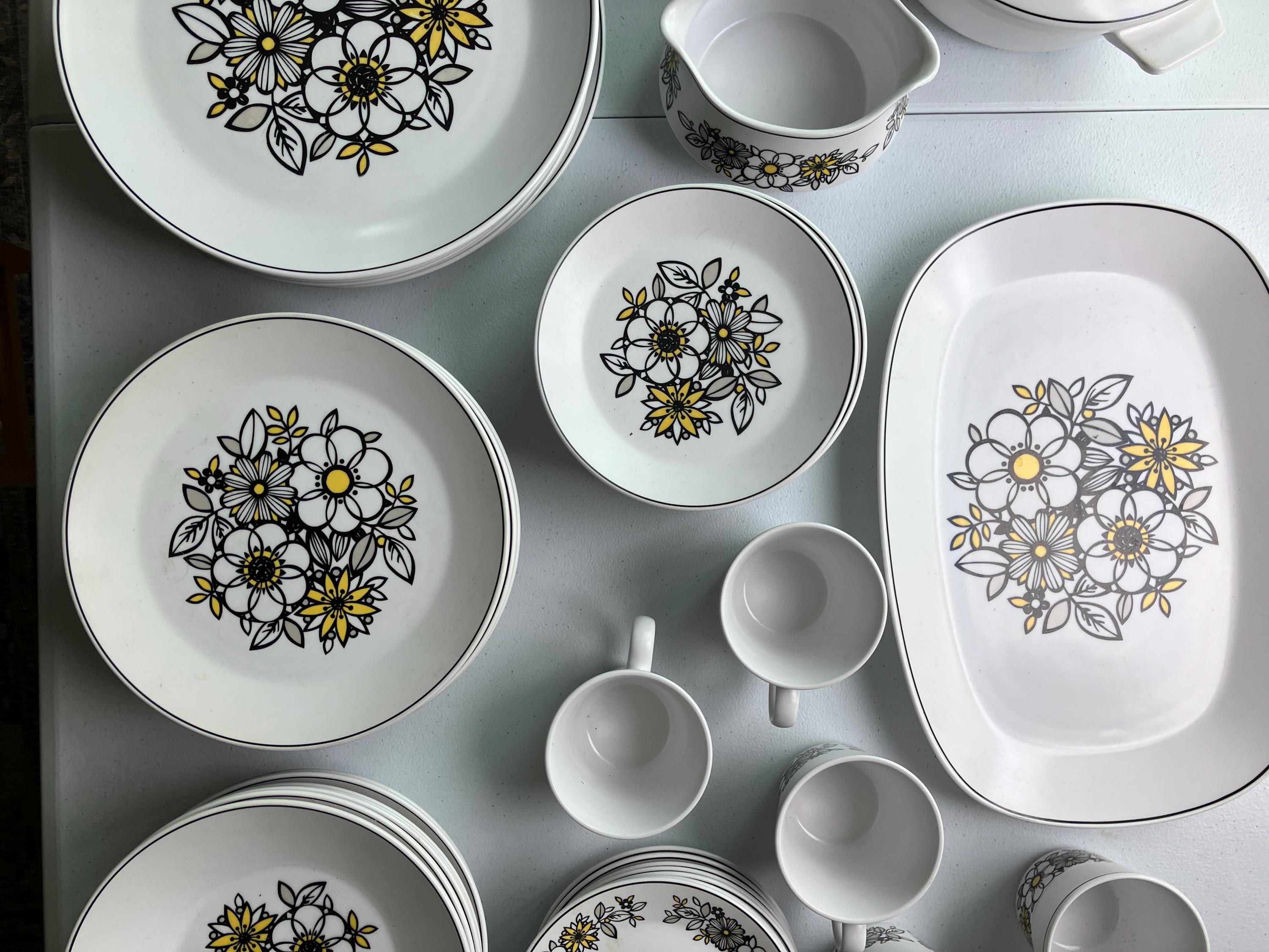 Noritake PROGRESSION China  レトロ柄皿 5枚セット Vintage Noritake Progression Dishes Set Tressa Pattern Black