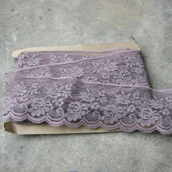 Vintage Lace Trim Destash Lot Dusky Eggplant YARDAGE Floral Design Wedding Inspired Sewing Supplies