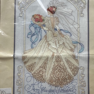 Vintage Embroidery Kit Bucilla Wedding Bride Design 10 x 16&quot; Crafting Supplies