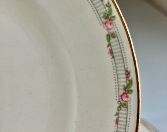 Vintage Pope Gosser China Platos Platos La Belle Roses Floral Pastel de Boda Postre Platillo Oro Bordeado Delicado