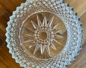 Vintage Glass Bowl Arcoroc France Starburst Diamond Large Serving Bowl Dining Table Centerpiece Collectible Heavy Clear Beveled Tempered