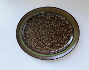 Vintage Franciscan Madeira Serving Platter: 13" Green Brown Floral Stoneware