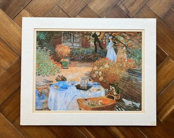 Vintage Art Lithograph Print Claude Monet Le Dejeuner 1873 Matted 16x20" Wall Hanging Garden Impressionism Painting