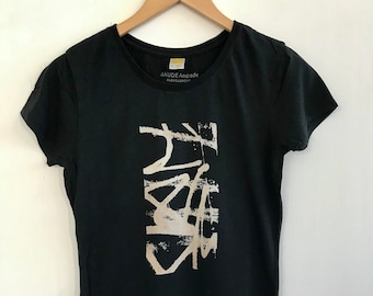 Women's Short Sleeve T/Bamboo Clothing/Organic Cotton/Organic Bamboo/Caligraffiti/Black tshirt/Maude Andrade/Oganic fiber t shirts for women