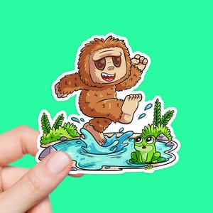 Cute Bigfoot Sticker, Funny Cryptid Art, Summer Sasquatch Sticker, Kawaii Monster Gift, Hand Drawn Sticker for Cryptid Fans, Bigfoot Decal