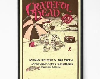 Grateful Dead 1983 California Vintage Concert Poster. Rock Band Poster. Music Poster. Concert Poster. Printable.