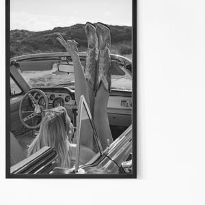 Vintage Cowgirl Print, Cowgirl in Car, Wild West Photo, Black and White, Fashion Wall Art, Cowgirl Poster, Retro Western Print.