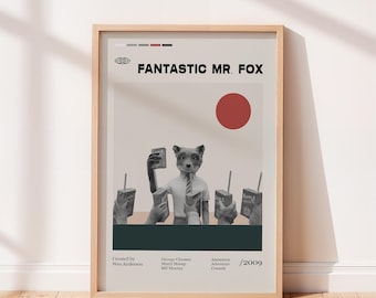 Fantastic Mr. Fox Movie Poster, Wes Anderson, George Clooney, Vintage tv show poster, Minimalist Art, Retro Poster, Vintage Poster.