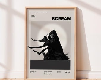 Scream 1996 Movie Poster, Wes Craven Movie, Neve Campbell, Courteney Cox, Minimalist Art, Retro Poster, Home Wall art.