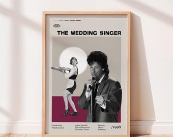 The Wedding Singer 1998 Movie Poster, Frank Coraci Movie, Adam Sandler, Drew Barrymore, Minimalist Art, Retro Poster, Vintage Poster.