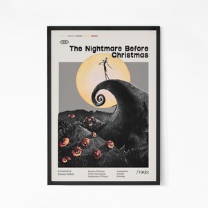 Póster de la película Pesadilla antes de Navidad 1993, película de Henry Selick, Danny Elfman, Chris Sarandon, arte minimalista, póster retro. imagen 2
