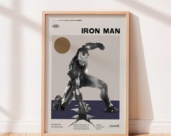 Iron Man 2008 Movie Poster, Jon Favreau Movie, Robert Downey Jr., Gwyneth Paltrow, Terrence Howard, Retro Poster, Home Wall art.