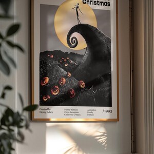 Póster de la película Pesadilla antes de Navidad 1993, película de Henry Selick, Danny Elfman, Chris Sarandon, arte minimalista, póster retro. imagen 4