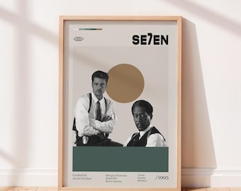 Seven Movie Poster, Se7en Print, Morgan Freeman, Brad Pitt, Vintage tv show poster, Minimalist Art, Retro Poster, Vintage Poster.