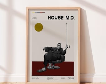 House M.D. Poster,Hugh Laurie, House  Print, Vintage tv show poster, Minimalist Art, Retro Poster, Vintage Poster, Home Wall art.